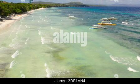 Luftaufnahme des tropischen Strandes auf der Insel Panglao, Philippinen. Seascape mit Strand. Stockfoto