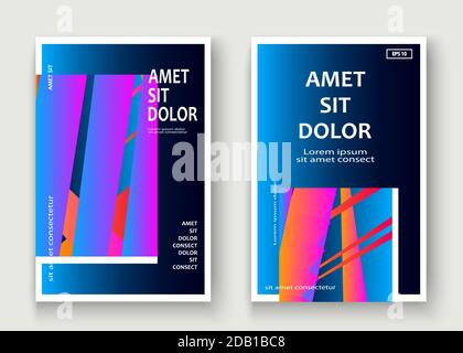 Minimaler Deckungssatz Design Vektor-Illustration. Neon verschwommener blauer Farbverlauf. Abstrakte Retro 80er Jahre Stil Textur geometrische Muster Linien. Minimalistisch gestreift Stock Vektor