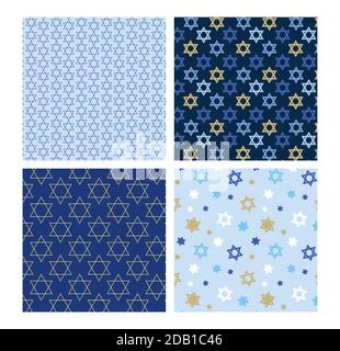 Jüdisches Muster mit traditionellen David-Sternen. Perfekt für Tapeten, Geschenkpapiere, Musterfüllungen, Textilien, Webseiten-Hintergrund, jüdische Grußkarten. Stock Vektor