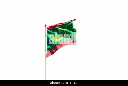 Schöne Nationalflagge von Mauretanien auf weißem Hintergrund. Isolierte Nahaufnahme Flag 3D-Grafik. Stockfoto