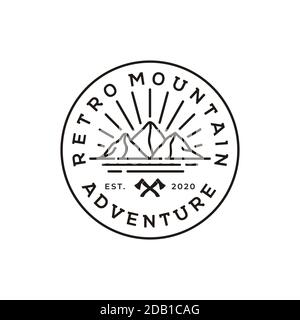 Vintage Mountain Logo, Sonne und Meer für Hipster Abenteuer Reisen Emblem Logo Design Stock Vektor