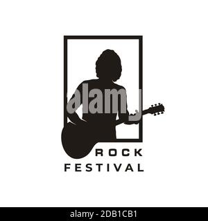 Silhouette Gitarrist, Music Rock Sänger Guitar Player Classic Logo Design Inspiration Stock Vektor