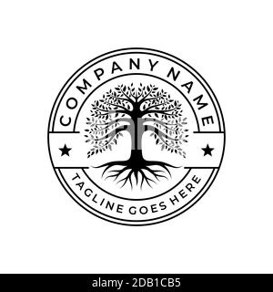 Logo mit dem Logo „Baum des Lebens“ mit Siegel aus Eiche Banyan Vorlage Stock Vektor