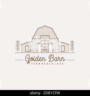 Vintage Retro Golden Wood Scheune Farm minimalistischen Logo-Design mit Linienkunst Stock Vektor
