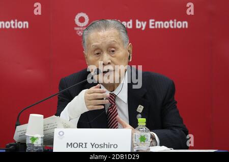 16. November 2020: Mori Yoshiro, Präsident des Organisationskomitees der Olympischen und Paralympischen Spiele in Tokio (Tokio 2020), spricht während der gemeinsamen Pressekonferenz zwischen dem Internationalen Olympischen Komitee (IOC) und Tokio 2020 am 16. November 2020 in Tokio, Japan. IOC-Präsident ThomasÂ Bach besucht Japan vom 15. November 2020. Dies ist sein erster Besuch in Japan seit TokyoÂ 2020 Spiele verschoben wurde. Quelle: POOL/ZUMA Wire/Alamy Live News Stockfoto