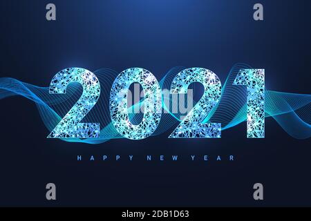 2021 Frohe Weihnachten und Frohe Neujahr Grußkarte, Poster, Cover. Moderne futuristische Vorlage für 2021. Digitale Datenvisualisierung. Plexus Stock Vektor