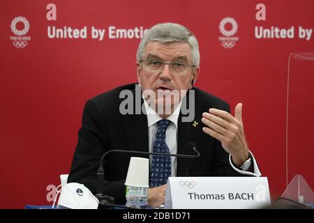 16. November 2020: ThomasÂ Bach, Präsident des Internationalen Olympischen Komitees (IOC), Â spricht während der gemeinsamen Pressekonferenz zwischen dem IOC und dem Organisationskomitee der Olympischen und Paralympischen Spiele (Tokio 2020) in Tokio, Japan, am 16. November 2020. IOC-Präsident ThomasÂ Bach besucht Japan vom 15. November 2020. Dies ist sein erster Besuch in Japan seit TokyoÂ 2020 Spiele verschoben wurde. Quelle: POOL/ZUMA Wire/Alamy Live News Stockfoto