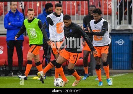 ALMERE, NIEDERLANDE - NOVEMBER 15: Kaj Sierhuis von den Niederlanden U21, Danilho Doekhi von den Niederlanden U21, Myron Boadu von den Niederlanden U21, Jordan Teze von den Niederlanden U21, Javairo Dilrosun von den Niederlanden U21 während des U21 UEFA Euro Qualifying match zwischen Holland U21 und Weißrussland U21 im Yanmar Stadion am 15. november, 2020 in Almere, Niederlande (Foto: Gerrit van Keulen/Orange Pictures) Stockfoto