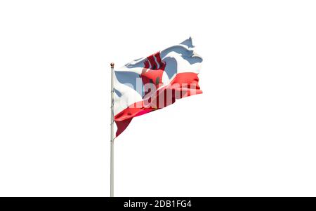 Schöne Nationalflagge von Gibraltar auf weißem Hintergrund. Isolierte Nahaufnahme Flag 3D-Grafik. Stockfoto