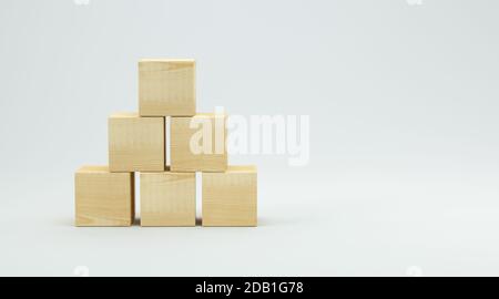 Leere Holzwürfel für eigene Botschaften und Icons auf weiß Hintergrund - 3d-Illustration Stockfoto