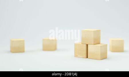 Leere Holzwürfel für eigene Botschaften und Icons auf weiß Hintergrund - 3d-Illustration Stockfoto