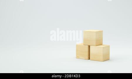Leere Holzwürfel für eigene Botschaften und Icons auf weiß Hintergrund - 3d-Illustration Stockfoto