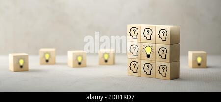 Cubes zeigt eine Brainstorming-Session auf konkretem Hintergrund - 3d Abbildung Stockfoto