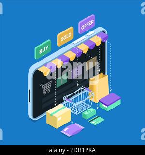 Isometrisches E-Commerce-Konzept Vektor-Illustration Stock Vektor