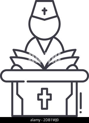 Kirche spach Symbol, lineare isolierte Illustration, dünne Linie Vektor, Web-Design-Zeichen, skizzieren Konzept Symbol mit editierbaren Strich auf weißem Hintergrund. Stock Vektor