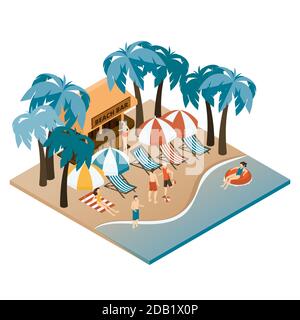 Isometrisches Strandkonzept Vektor-Illustration Stock Vektor