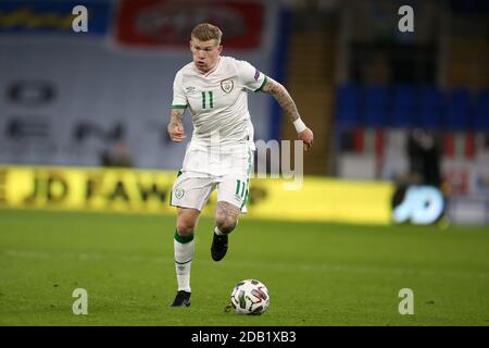 Cardiff, Großbritannien. November 2020. James McClean von der Republik Irland in Aktion. UEFA Nations League, Gruppe H Spiel, Wales gegen Republik Irland im Cardiff City Stadion in Cardiff, South Wales am Sonntag, 15. November 2020. Redaktionelle Verwendung nur. PIC von Andrew Orchard / Andrew Orchard Sport Fotografie / Alamy Live News Kredit: Andrew Orchard Sport Fotografie / Alamy Live News Stockfoto