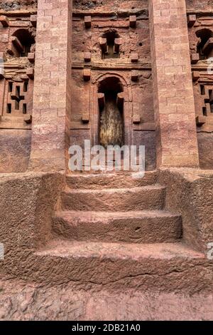 Biete Medhane Alem ist eine in Felsen gehauene orthodoxe unterirdische Monolithkirche. UNESCO-Weltkulturerbe Lalibela Äthiopien, Afrika Stockfoto