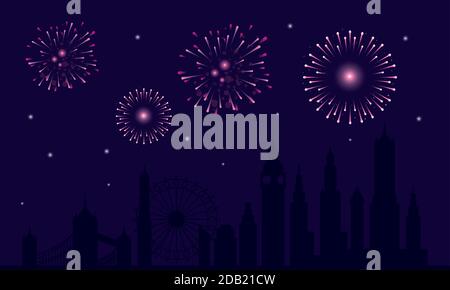 Feuerwerk Splash Lichter in Himmel Nacht von london City Vektor Illustrationsdesign Stock Vektor