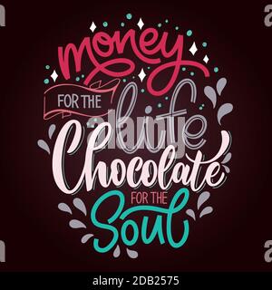 Schokolade Hand Schriftzug Zitat. Bunte Weihnachten Winter Wort Komposition. Vektor Design Elemente für T-Shirt, Tasche, Poster, Karte, Aufkleber und Menü Stock Vektor