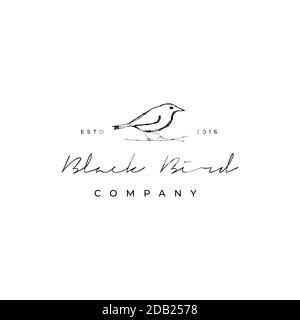 Vintage retro Hand gezeichnet Vogel Silhouette Logo Design Vektor Stock Vektor