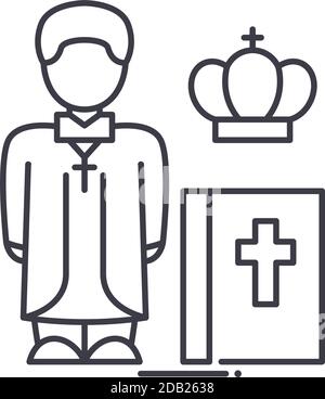 Kirche Priester Symbol, lineare isolierte Illustration, dünne Linie Vektor, Web-Design-Zeichen, skizzieren Konzept Symbol mit editierbaren Strich auf weißem Hintergrund. Stock Vektor