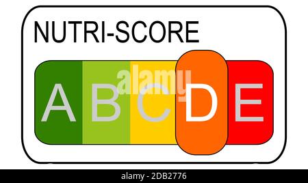 Nutri-Score Label Level D, 5-Farben Nutrition Label auf weißem Hintergrund â € "Illustration Stockfoto