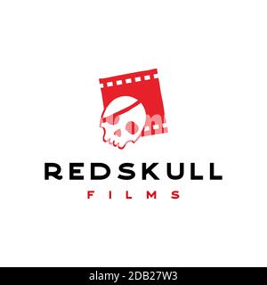 Pirates Schädel mit Filmstreifen. Kino Vintage Poster. Horror Film Logo Design Vorlage, Symbol, Symbol. Filmdesign für Scary Cinema. Horrorfilm Nacht Stock Vektor