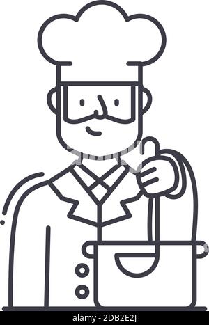 Chef Mann Symbol, lineare isolierte Illustration, dünne Linie Vektor, Web-Design-Zeichen, Kontur Konzept Symbol mit editierbaren Strich auf weißem Hintergrund. Stock Vektor