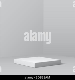 Graues quadratisches Podium für Produkt. 3d-Sockel in Vektor-Darstellung im Innenraum. Geometrische Bühne auf dem Boden im Zimmer. Abstrakt realistische Ort für Stock Vektor