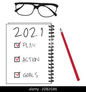 Illustration handgezeichnet für das neue Jahr Konzept. Frohes neues Jahr 2021. Auflösung für 2021 Stock Vektor