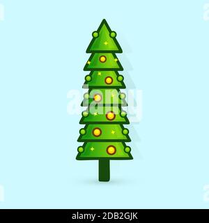 Vektorsymbol Weihnachtsbaum. Dekorierter Baum im Flachlinien-Kunststil. Grüne Kiefer für die Gestaltung von Grußkarten und Einladungen zu Neujahr und Stock Vektor