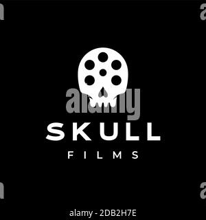 Film-Dia-Rolle mit Totenkopf Skelett mit Horror-Film-Logo Design Stock Vektor