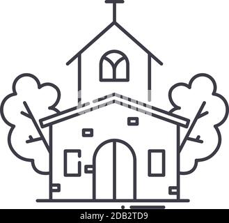 Katholische Kirche Symbol, lineare isolierte Illustration, dünne Linie Vektor, Web-Design-Zeichen, skizzieren Konzept Symbol mit editierbaren Strich auf weißem Hintergrund Stock Vektor