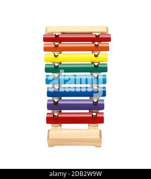 Eine vertikale Draufsicht von einem Xylophon auf einem Weiße Oberfläche Stockfoto