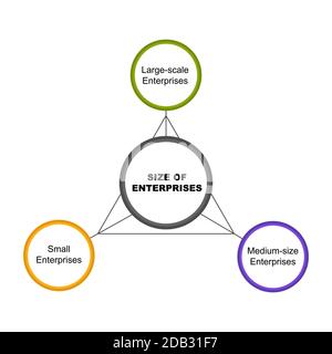 Diagramm der Größe von Unternehmen mit Schlüsselwörtern. EPS 10 - isoliert auf weißem Hintergrund Stock Vektor