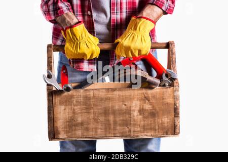 Porträt einer Heimwerker mit den wichtigsten Tools Stockfoto