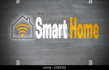 Smart Home auf Beton Wand Konzept Hintergrund. Stockfoto