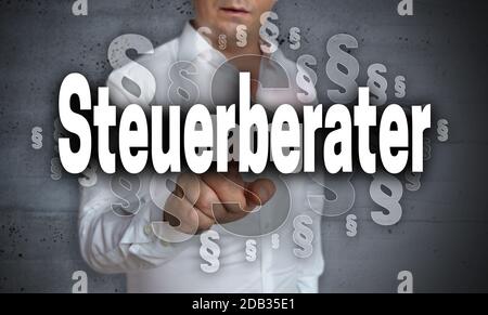 Steuerberater (Steuerberater) Touchscreen wird von Menschen betrieben. Stockfoto