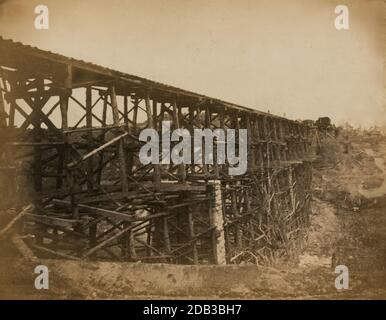 Militärische Eisenbahnbrücke über Potomac Creek, auf der Fredericksburg Railroad. Stockfoto