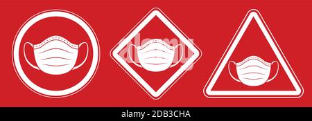 Verschiedene rote Gesichtsmaske Anforderung Warnung Symbol Zeichen Vektor Illustration Stock Vektor