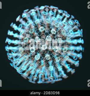 Konzeptioneller Veranschaulichungsvirus. Bild eines Virus, Erreger mit generischer Virusform. 3D-Abbildung. Stockfoto