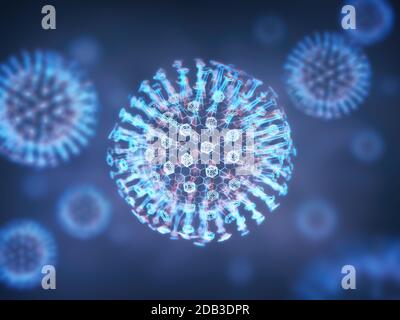 Konzeptioneller Veranschaulichungsvirus. Bild eines Virus, Erreger mit generischer Virusform. 3D-Abbildung. Stockfoto