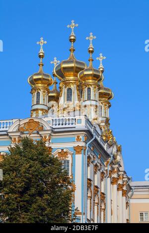 Kaiserliche Hofkirche der Auferstehung im Großen (Katharina) Palast von Zarskoe Selo, Puschkin, Russland. Stockfoto