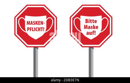 Deutsche Gesichtsmaske Anfrage oder Anforderung Warnschilder Vektor Illustration Stock Vektor