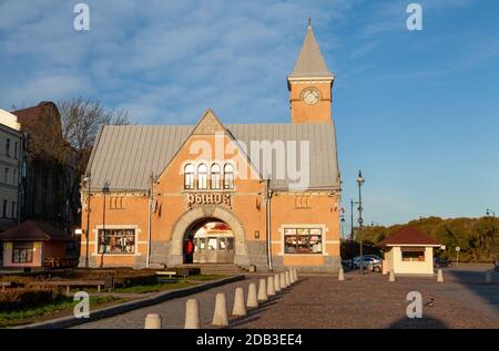 Alter Markt in Wyborg, Leningrad Oblast, Russland. Stockfoto