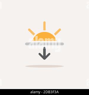 Sonnenuntergang. Farbsymbol mit Schatten. Vektordarstellung der Wetterglyphe Stock Vektor