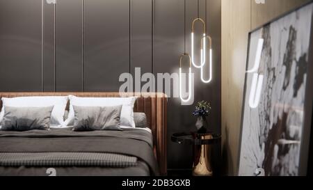 Interieur des modernen Luxus-Schlafzimmer, 3D-Rendering Hintergrund Stockfoto