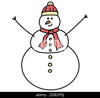 Niedlichen Cartoon Schneemann. Von Hand gezogener Doodle frostig. Weihnachten und Neujahr Konzept. Vektordarstellung Isolation auf weißem Hintergrund. Stock Vektor