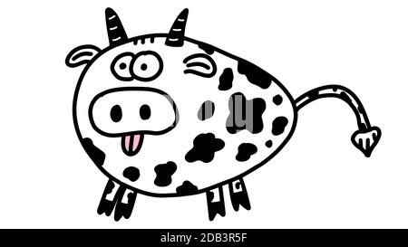 Jahr des Bullen 2021. Nette lustige Doodle Kuh. Jahr des Ochsen.Cartoon Stier. Illustration zu Neujahr und Weihnachten. Stier Tierkreis Symbol des Jahres 2021 Stock Vektor